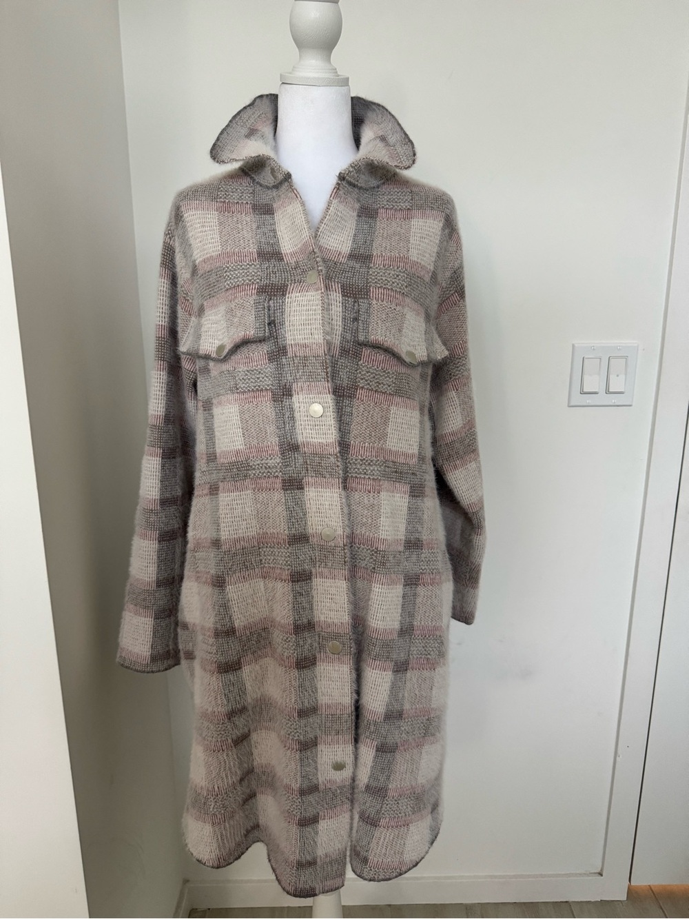Pilcro Plaid Hooded midlength coat - Beige, Pink & Gray